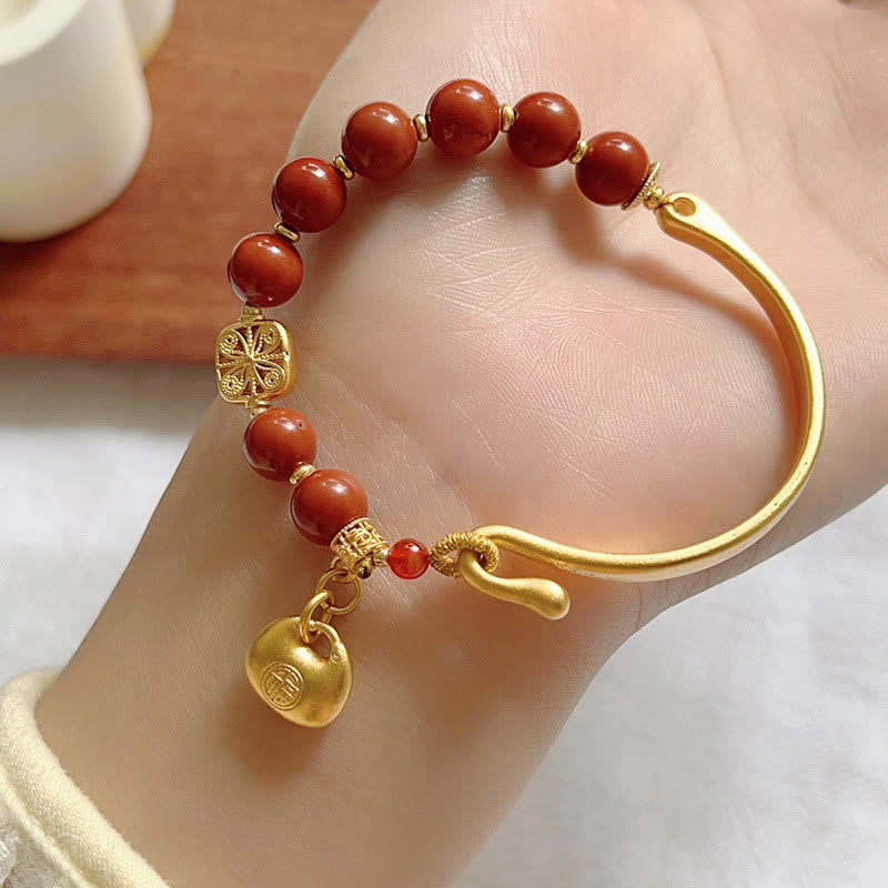 Buddha Stones South Red Agate Fu Character Ingot Half Bracelet - image 1