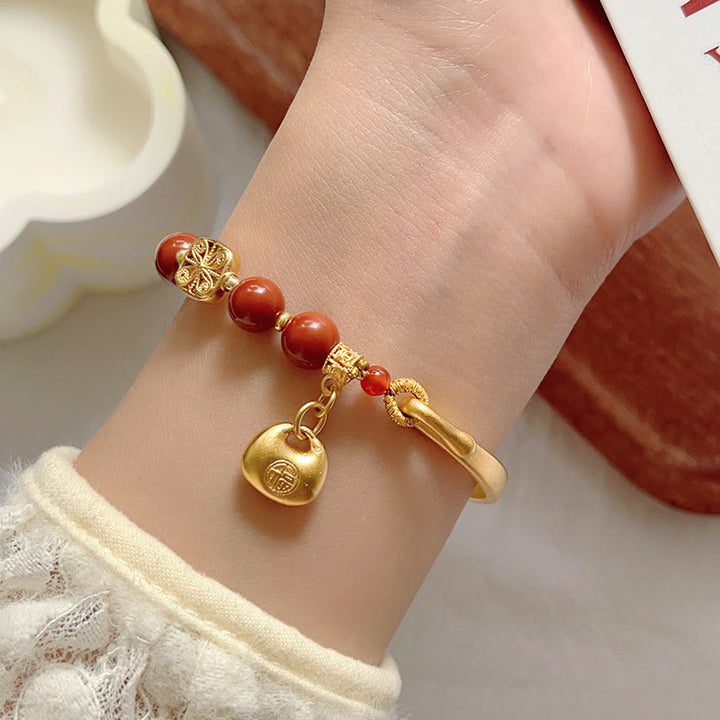 Buddha Stones South Red Agate Fu Character Ingot Half Bracelet - image 8