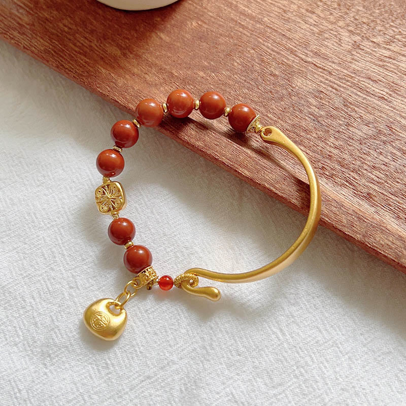 Buddha Stones South Red Agate Fu Character Ingot Half Bracelet - South Red Agate (Wrist Circumference: 15-16cm) - image 0