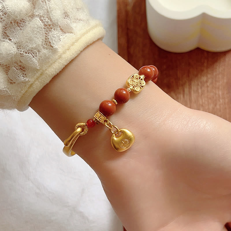 Buddha Stones South Red Agate Fu Character Ingot Half Bracelet - image 4