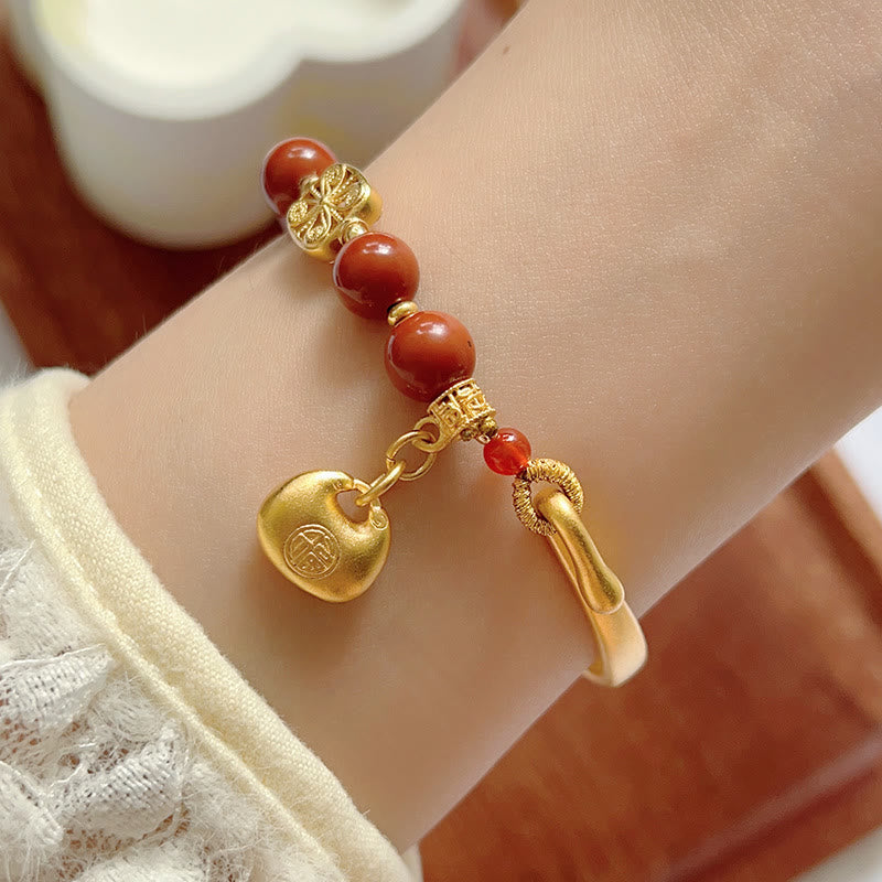 Buddha Stones South Red Agate Fu Character Ingot Half Bracelet - image 3