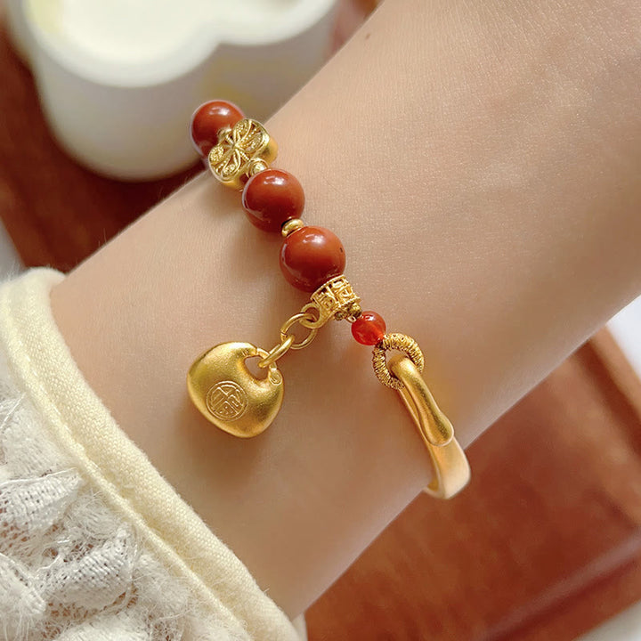 Buddha Stones South Red Agate Fu Character Ingot Half Bracelet - image 3