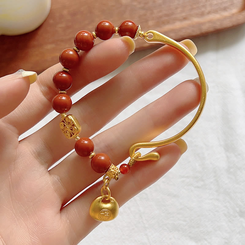 Buddha Stones South Red Agate Fu Character Ingot Half Bracelet - image 2