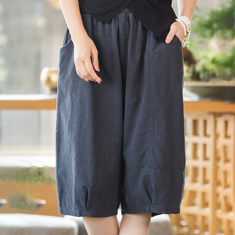 Buddha Stones Casual Plain Color Cotton Ramie Women's Shorts With Pockets - image 14