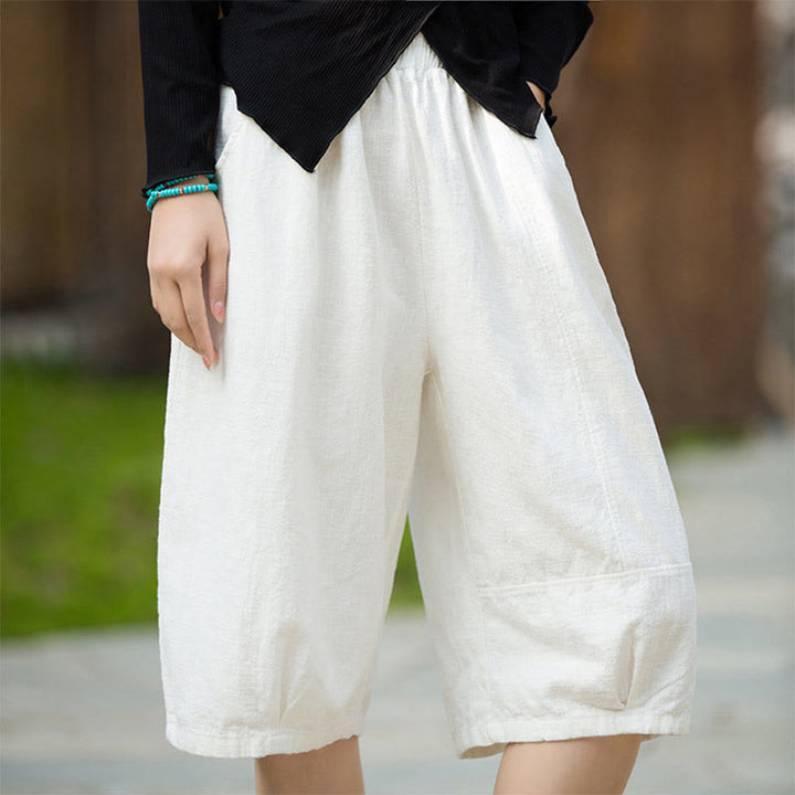 Buddha Stones Casual Plain Color Cotton Ramie Women's Shorts With Pockets - image 10