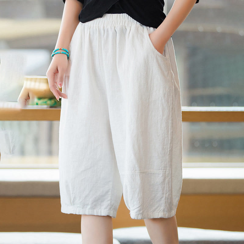 Buddha Stones Casual Plain Color Cotton Ramie Women's Shorts With Pockets - image 7