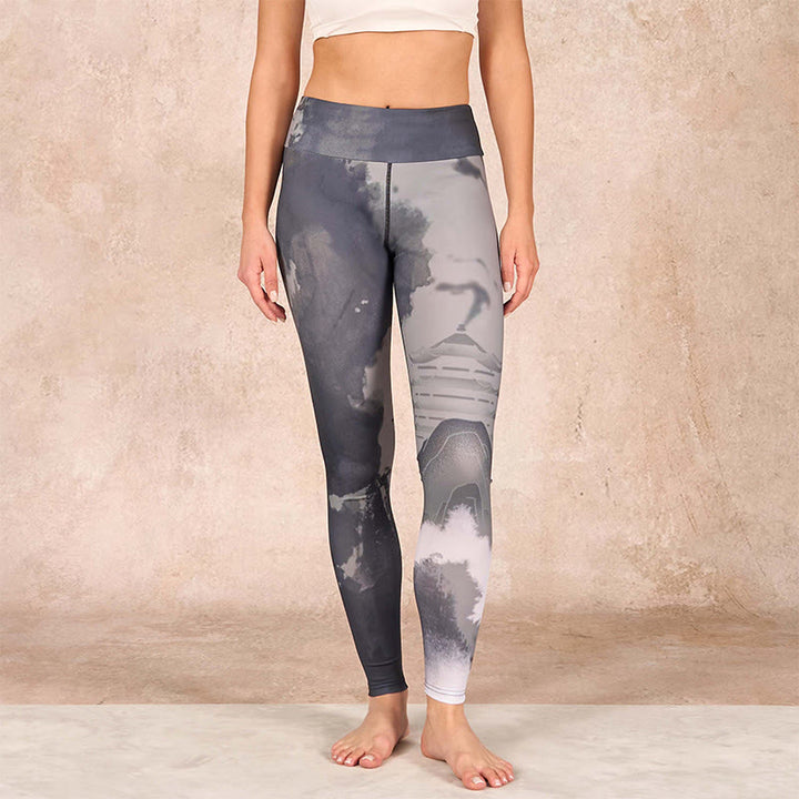 Buddha Stones Ink Painting Mountain Pavilion Print Fitness Leggings Women's Yoga Pants - image 1