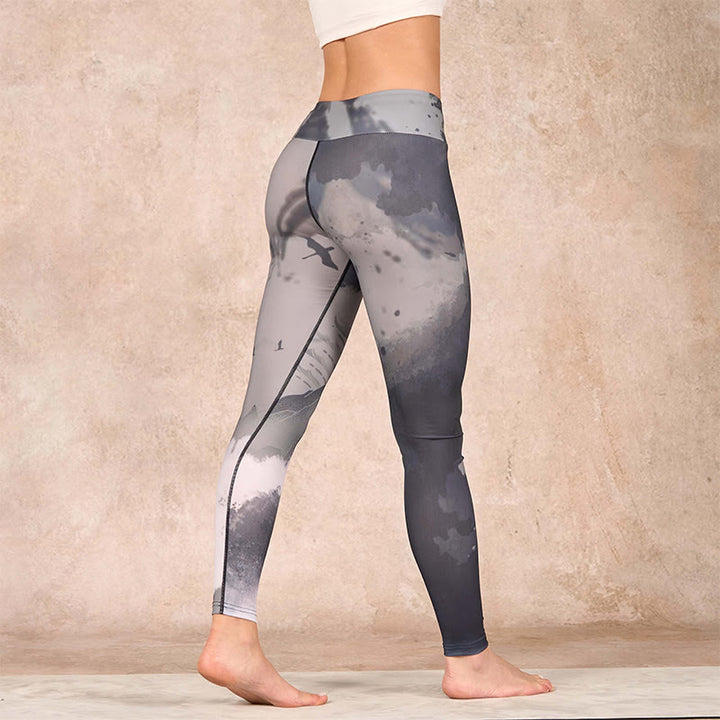 Buddha Stones Ink Painting Mountain Pavilion Print Fitness Leggings Women's Yoga Pants - image 3