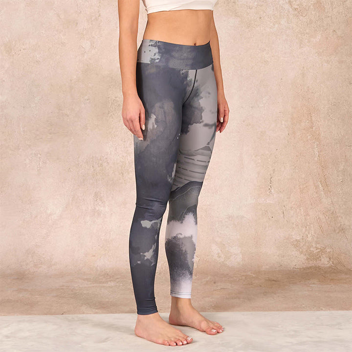 Buddha Stones Ink Painting Mountain Pavilion Print Fitness Leggings Women's Yoga Pants - image 2