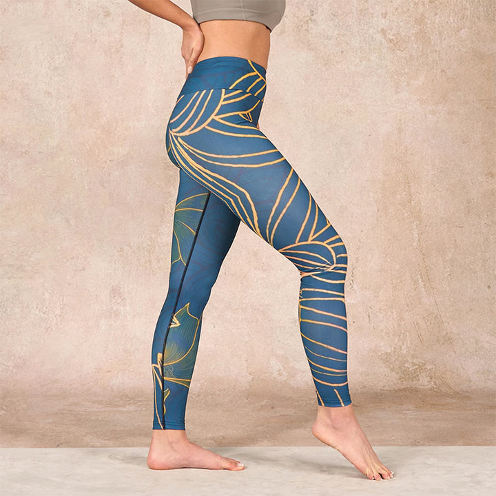 Buddha Stones Gray Golden Koi Fish Lotus Print Gym Leggings Women's Yoga Pants - image 2