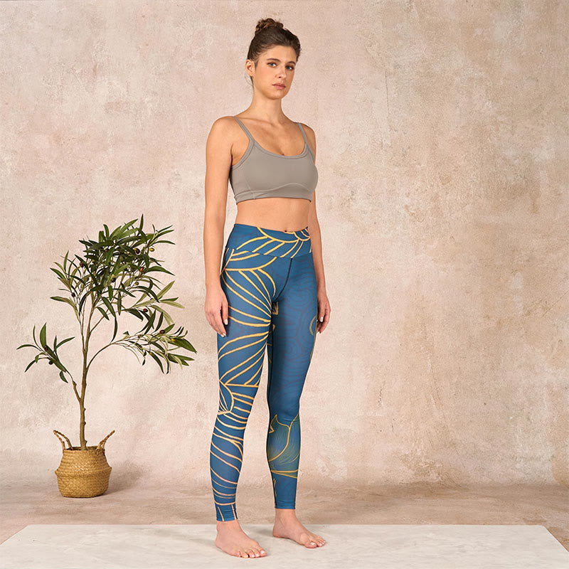 Buddha Stones Gray Golden Koi Fish Lotus Print Gym Leggings Women's Yoga Pants - image 9