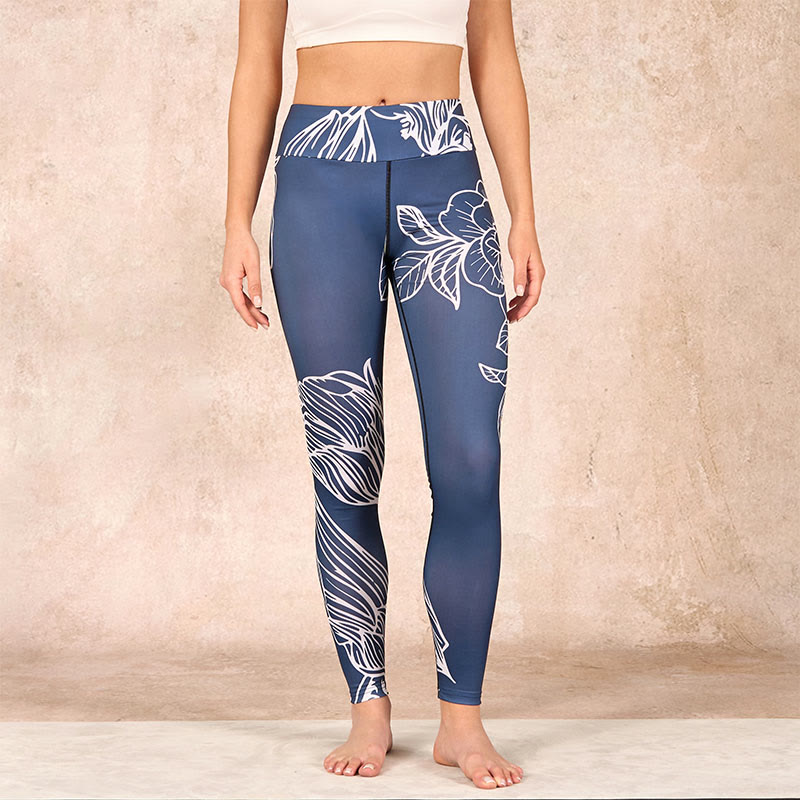 Buddha Stones Peony Epiphyllum Flowers Print Gym Fitness Leggings Women's Yoga Pants - image 1