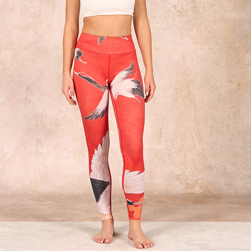 Buddha Stones Crane Print Lycra Fabric Fitness Leggings Women's Yoga Pants - image 1