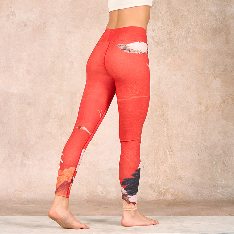 Buddha Stones Crane Print Lycra Fabric Fitness Leggings Women's Yoga Pants - image 3