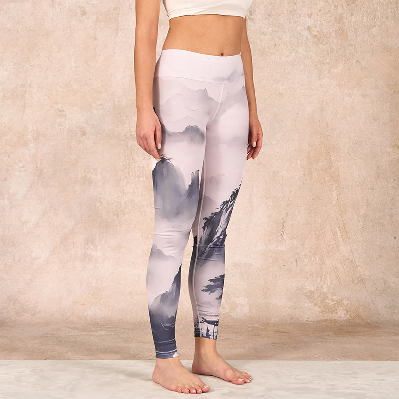 Buddha Stones Splash-ink Landscape Painting Print Fitness Leggings Women's Yoga Pants - image 1