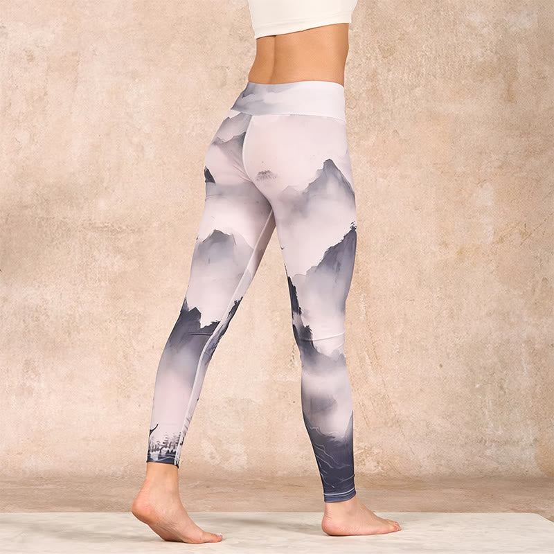 Buddha Stones Splash-ink Landscape Painting Print Fitness Leggings Women's Yoga Pants - image 3