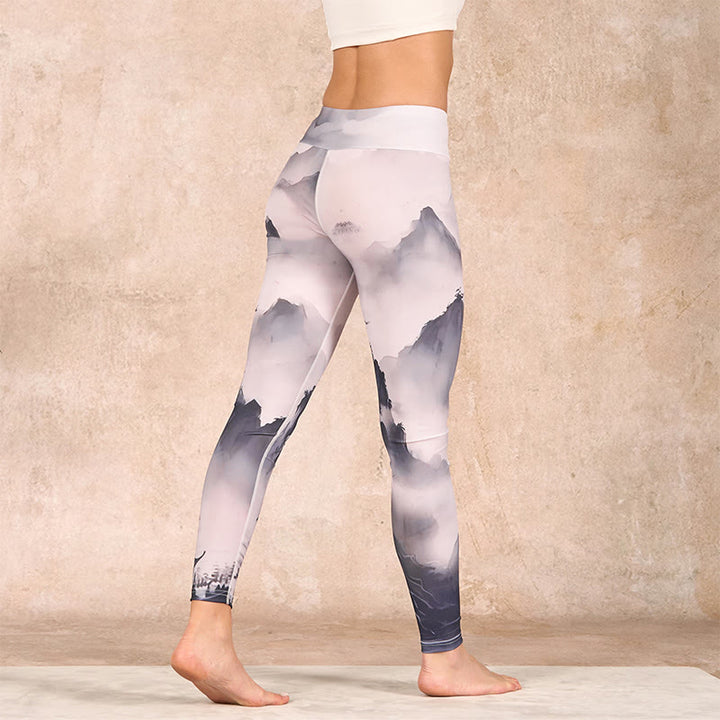 Buddha Stones Splash-ink Landscape Painting Print Fitness Leggings Women's Yoga Pants - image 3