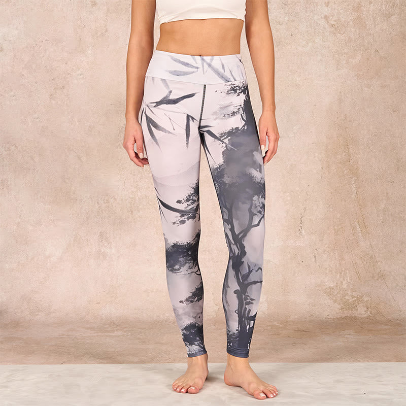 Buddha Stones Ink Bamboo Pine Mountains Print Gym Leggings Women's Yoga Pants - image 1