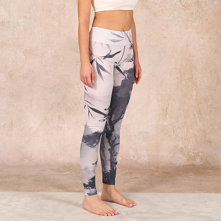 Buddha Stones Ink Bamboo Pine Mountains Print Gym Leggings Women's Yoga Pants - image 2