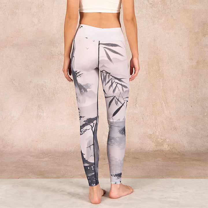Buddha Stones Ink Bamboo Pine Mountains Print Gym Leggings Women's Yoga Pants - image 10