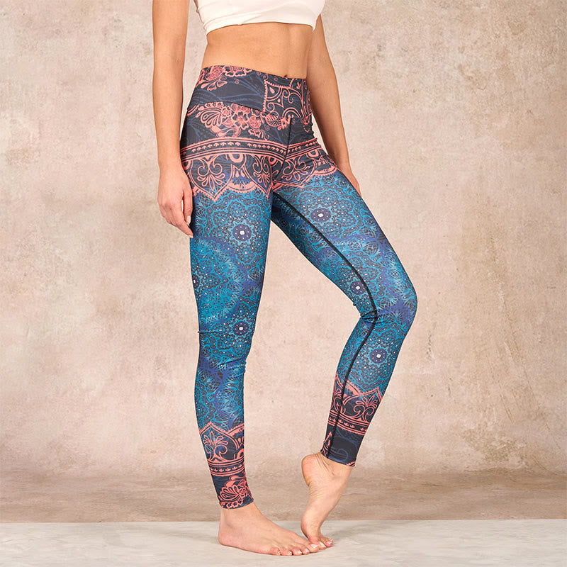 Buddha Stones Green Mandala Flower Print Gym Fitness Leggings Women's Yoga Pants - CadetBlue - US18，UK/AU22，EU50 (4XL) - image 0