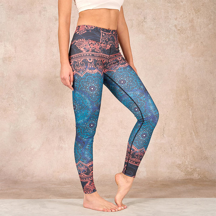 Buddha Stones Green Mandala Flower Print Gym Fitness Leggings Women's Yoga Pants - CadetBlue - US18，UK/AU22，EU50 (4XL) - image 0