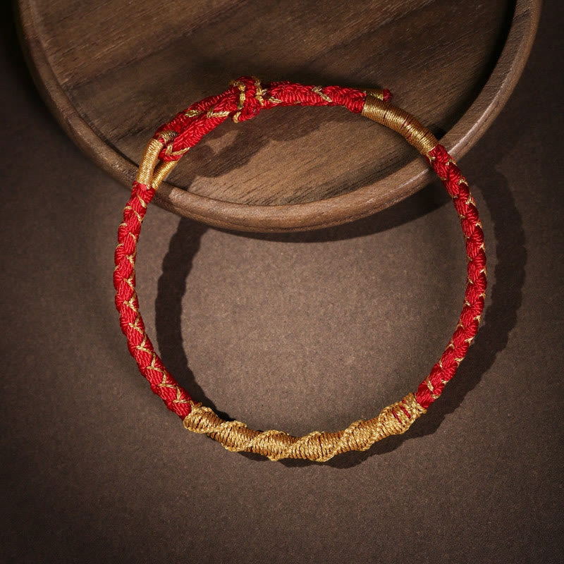 Buddha Stones Tibetan Colorful Gold Thread Dragon Scale Knot Protection Braided Bracelet - Red - 13-21cm - image 1