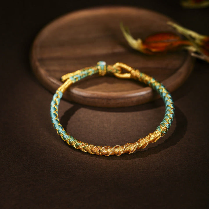 Buddha Stones Tibetan Colorful Gold Thread Dragon Scale Knot Protection Braided Bracelet - Cyan - 13-21cm - image 6