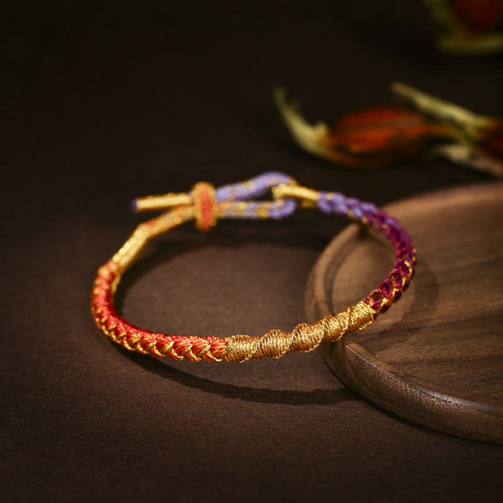 Buddha Stones Tibetan Colorful Gold Thread Dragon Scale Knot Protection Braided Bracelet - Red & Purple - 13-21cm - image 7