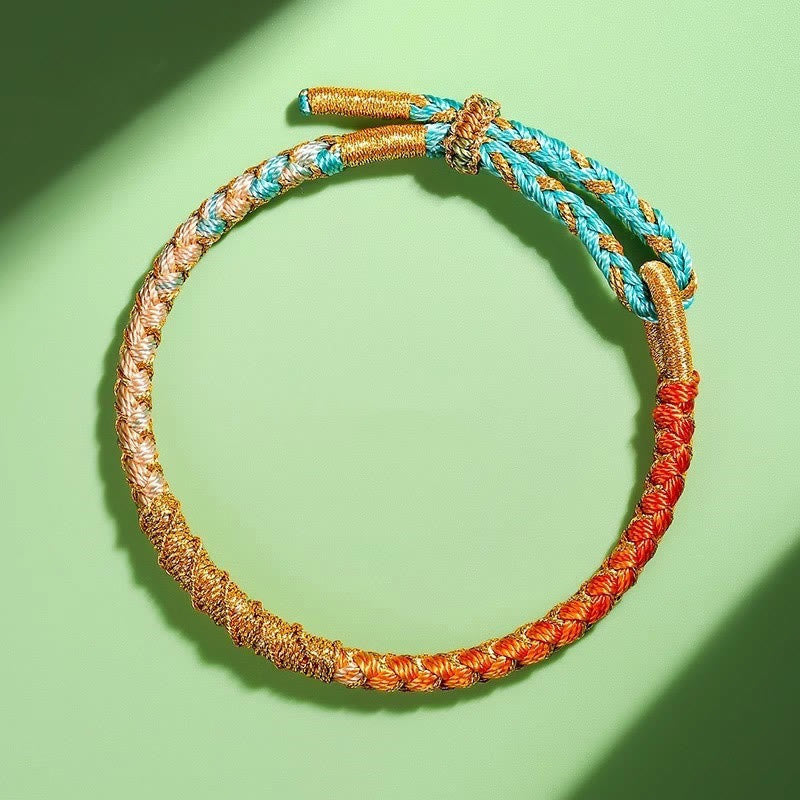Buddha Stones Tibetan Colorful Gold Thread Dragon Scale Knot Protection Braided Bracelet - Light Blue - 13-21cm - image 8