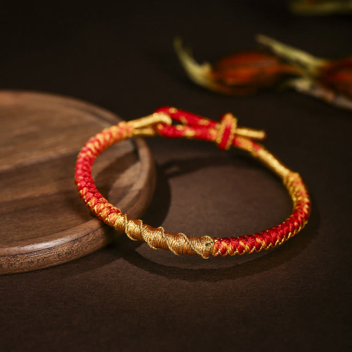 Buddha Stones Tibetan Colorful Gold Thread Dragon Scale Knot Protection Braided Bracelet - Gold & Red - 13-21cm - image 0