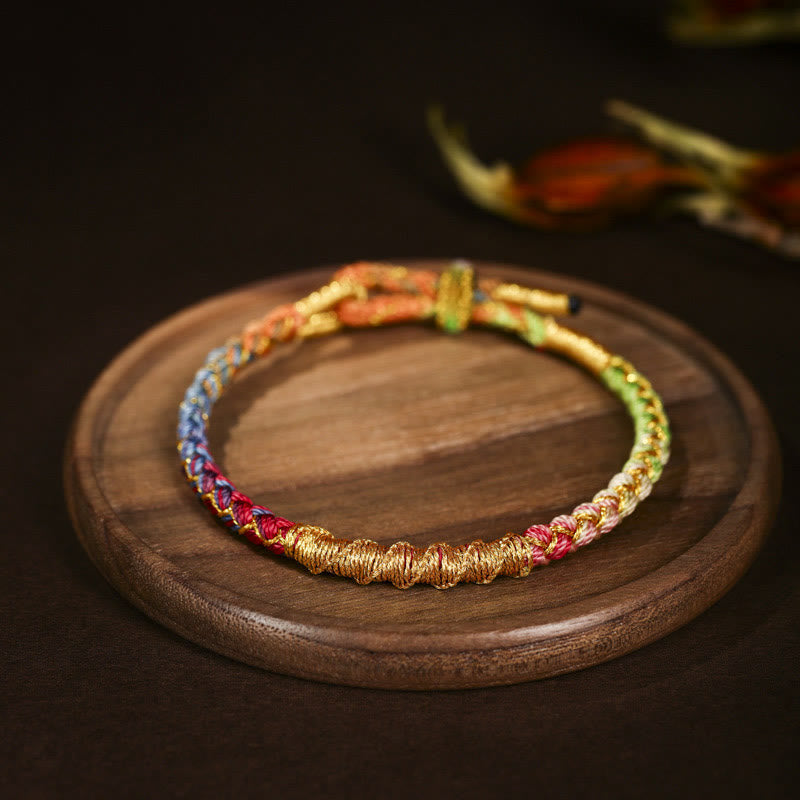 Buddha Stones Tibetan Colorful Gold Thread Dragon Scale Knot Protection Braided Bracelet - Blue & Green - 13-21cm - image 5