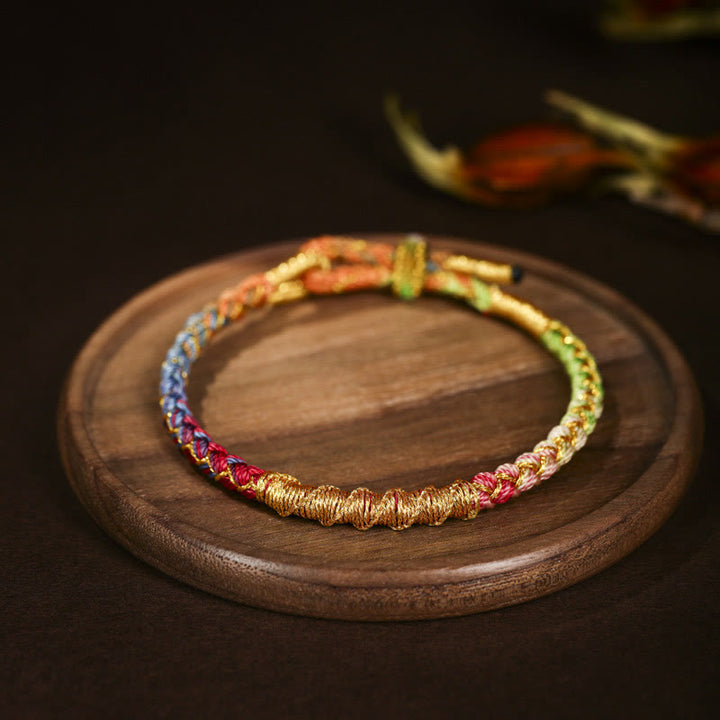 Buddha Stones Tibetan Colorful Gold Thread Dragon Scale Knot Protection Braided Bracelet - Blue & Green - 13-21cm - image 5