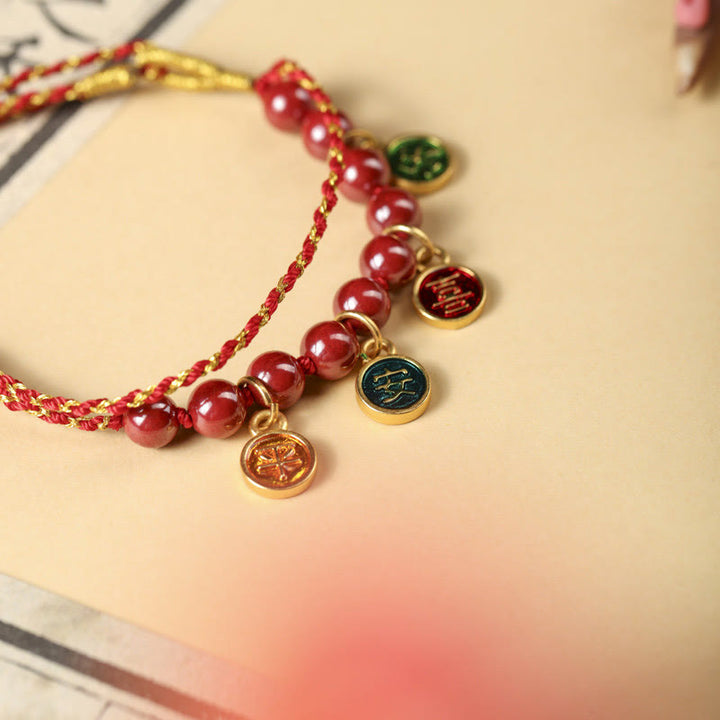 Buddha Stones Cinnabar Peace And Joy Red String Adjustable Blessing Braided Bracelet - image 3