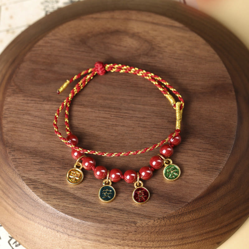 Buddha Stones Cinnabar Peace And Joy Red String Adjustable Blessing Braided Bracelet - image 1