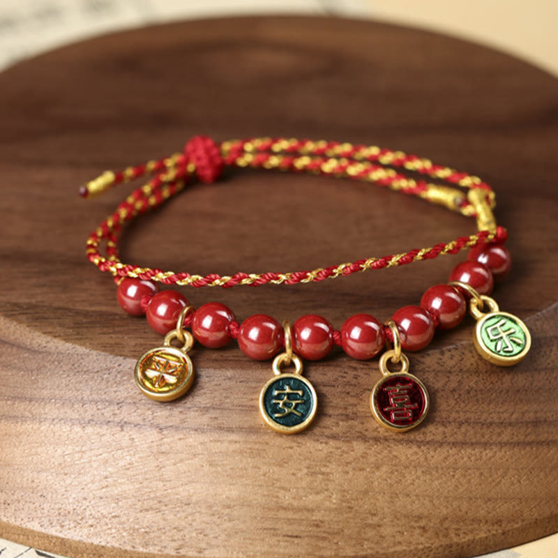 Buddha Stones Cinnabar Peace And Joy Red String Adjustable Blessing Braided Bracelet - Cinnabar Red String (Wrist Circumference: 13-21cm) - image 0