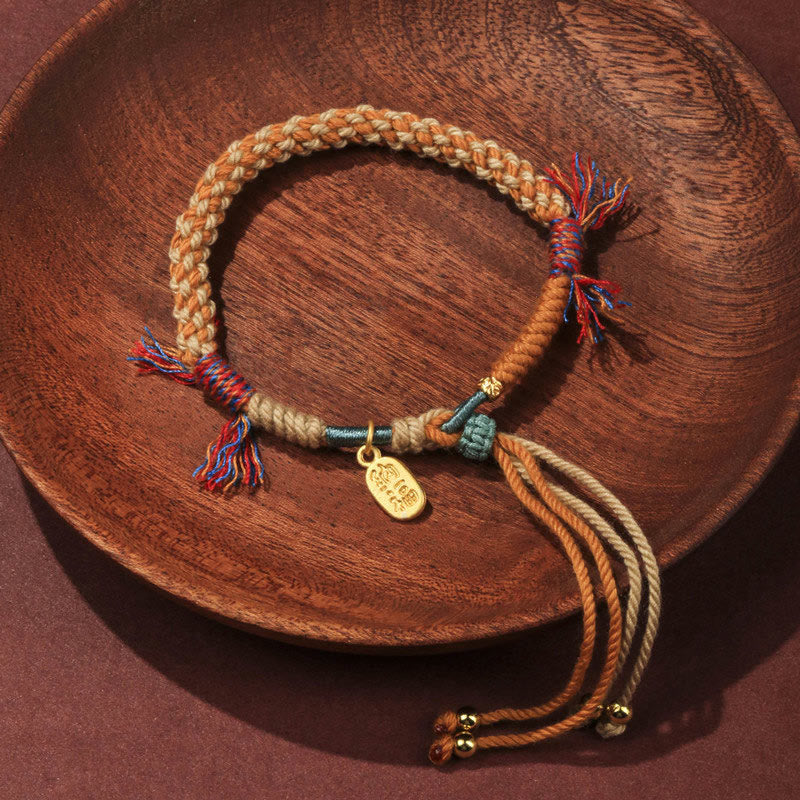 Buddha Stones Tibetan Hand-woven Colored Rope Adjustable Tassels Nafu Luck Bracelet - Tibetan Cotton Rope (Wrist Circumference: 13-21cm) - image 0