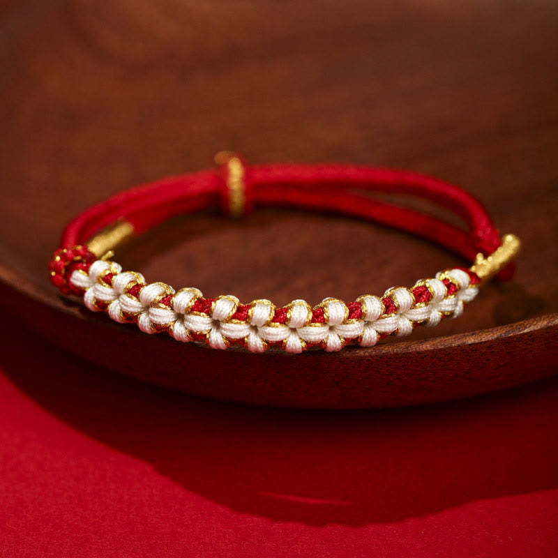 Buddha Stones Tibetan Gold Thread Colorful Peach Blossom Knot Connection Braided Bracelet - Red - 13-21cm - image 0