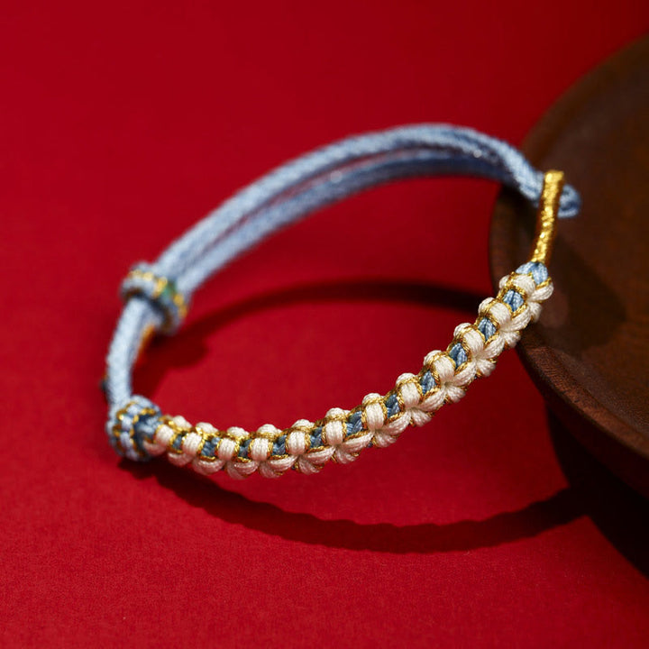 Buddha Stones Tibetan Gold Thread Colorful Peach Blossom Knot Connection Braided Bracelet - Blue - 13-21cm - image 4