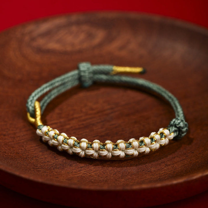 Buddha Stones Tibetan Gold Thread Colorful Peach Blossom Knot Connection Braided Bracelet - Green - 13-21cm - image 7