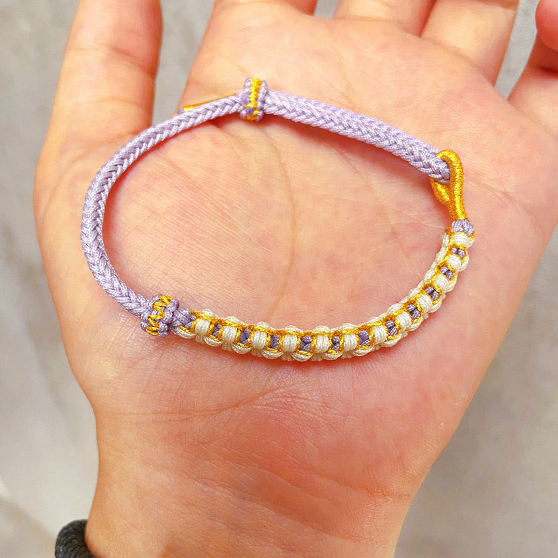 Buddha Stones Tibetan Gold Thread Colorful Peach Blossom Knot Connection Braided Bracelet - Purple - 13-21cm - image 5