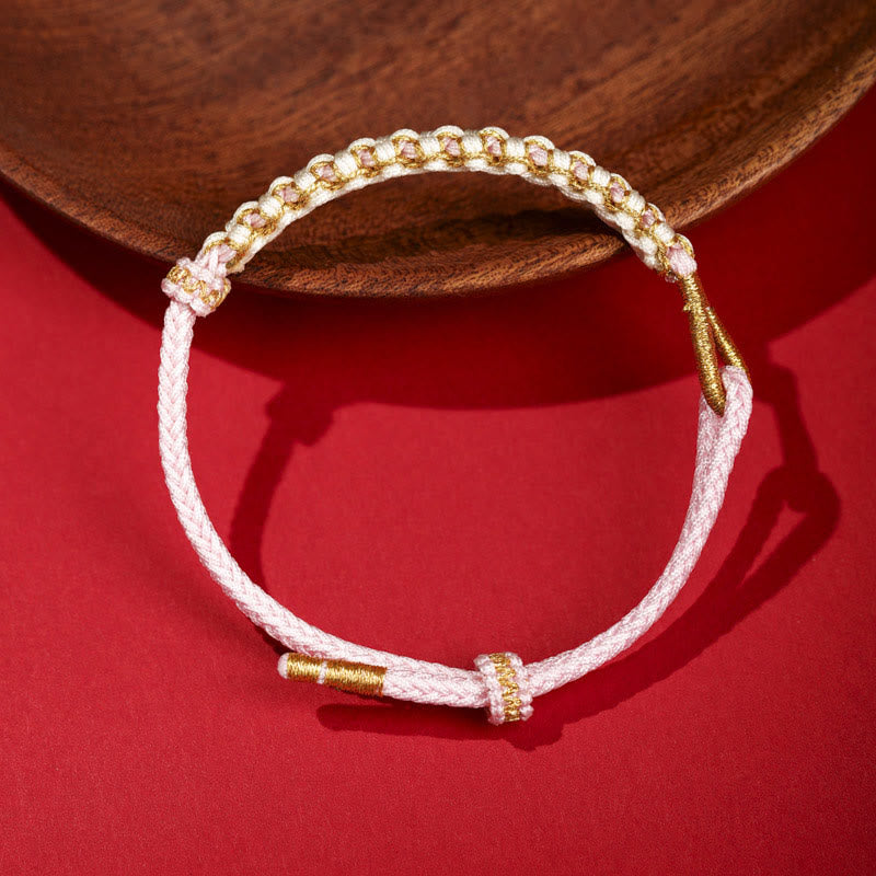 Buddha Stones Tibetan Gold Thread Colorful Peach Blossom Knot Connection Braided Bracelet - Pink - 13-21cm - image 3