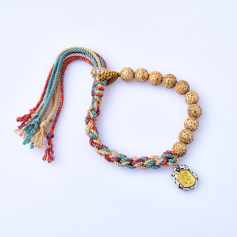 Buddha Stones Tibetan Colored Rope Bodhi Seed Zakiram Goddess Of Wealth Adjustable Protection Bracelet - image 4