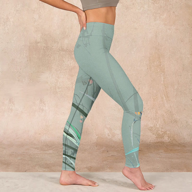 Buddha Stones White Pink Orchids Leaves Print Gym Leggings Women's Yoga Pants - image 16