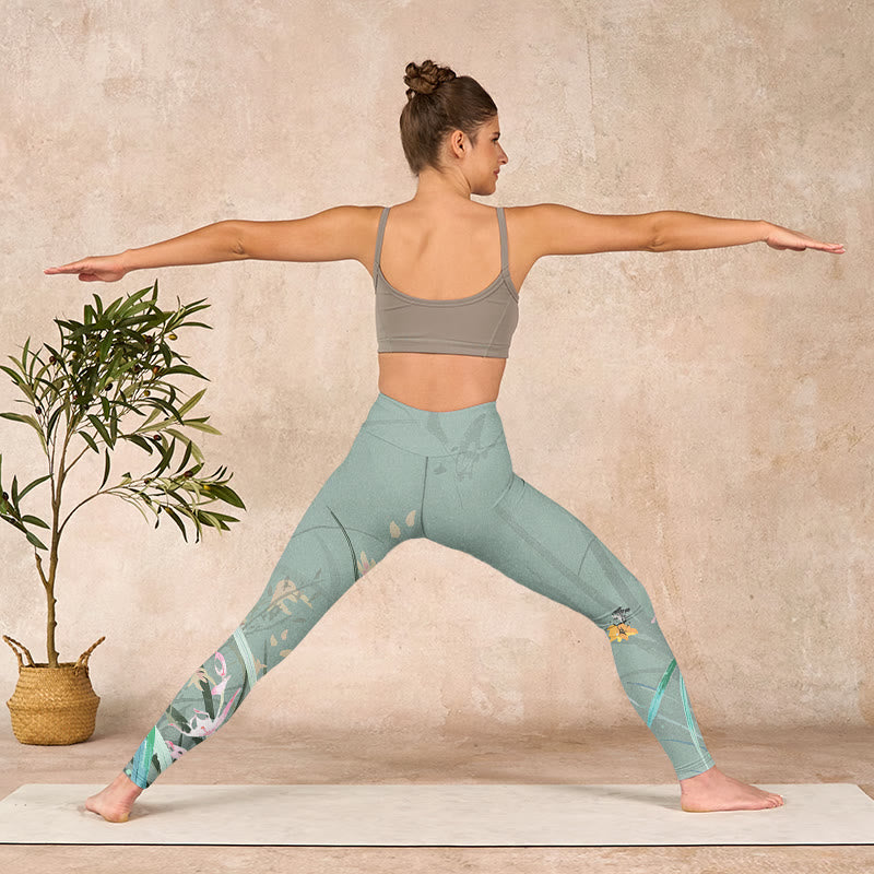 Buddha Stones White Pink Orchids Leaves Print Gym Leggings Women's Yoga Pants - image 10