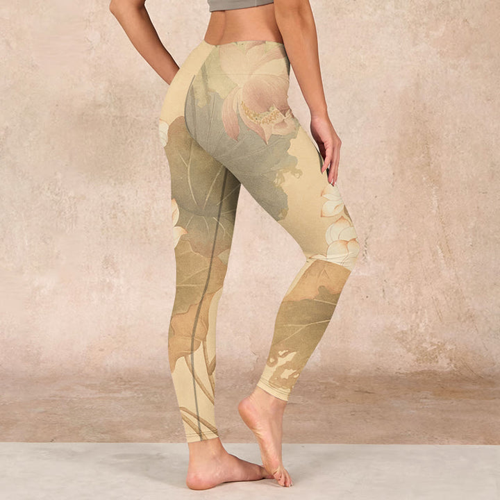 Buddha Stones Lotus Flowers Leaves Print Gym Leggings Women's Yoga Pants - image 2