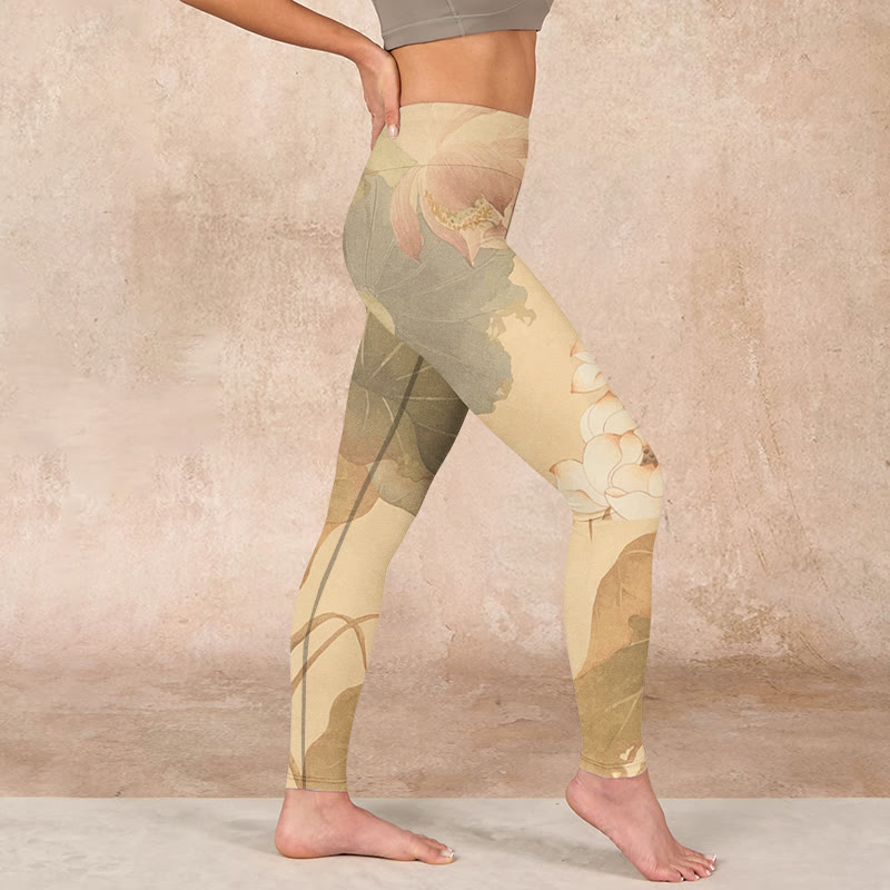 Buddha Stones Lotus Flowers Leaves Print Gym Leggings Women's Yoga Pants - image 16