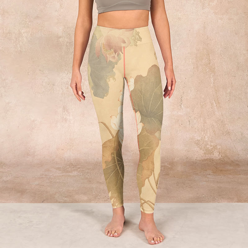 Buddha Stones Lotus Flowers Leaves Print Gym Leggings Women's Yoga Pants - image 1