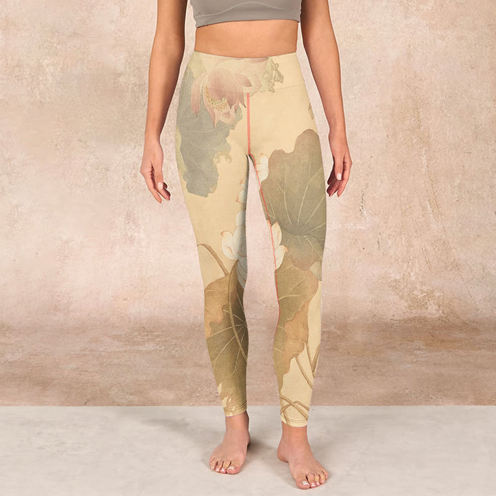 Buddha Stones Lotus Flowers Leaves Print Gym Leggings Women's Yoga Pants - image 1