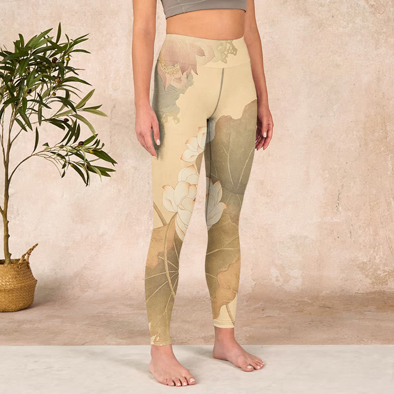 Buddha Stones Lotus Flowers Leaves Print Gym Leggings Women's Yoga Pants - image 3